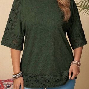 SHEIN Dark Green Lace Trim Blouse